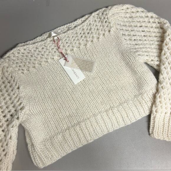 LoveShackFancy Larson Crop Pullover Sweater Top White Baby Alpaca Wool Small NWT - Picture 2 of 9